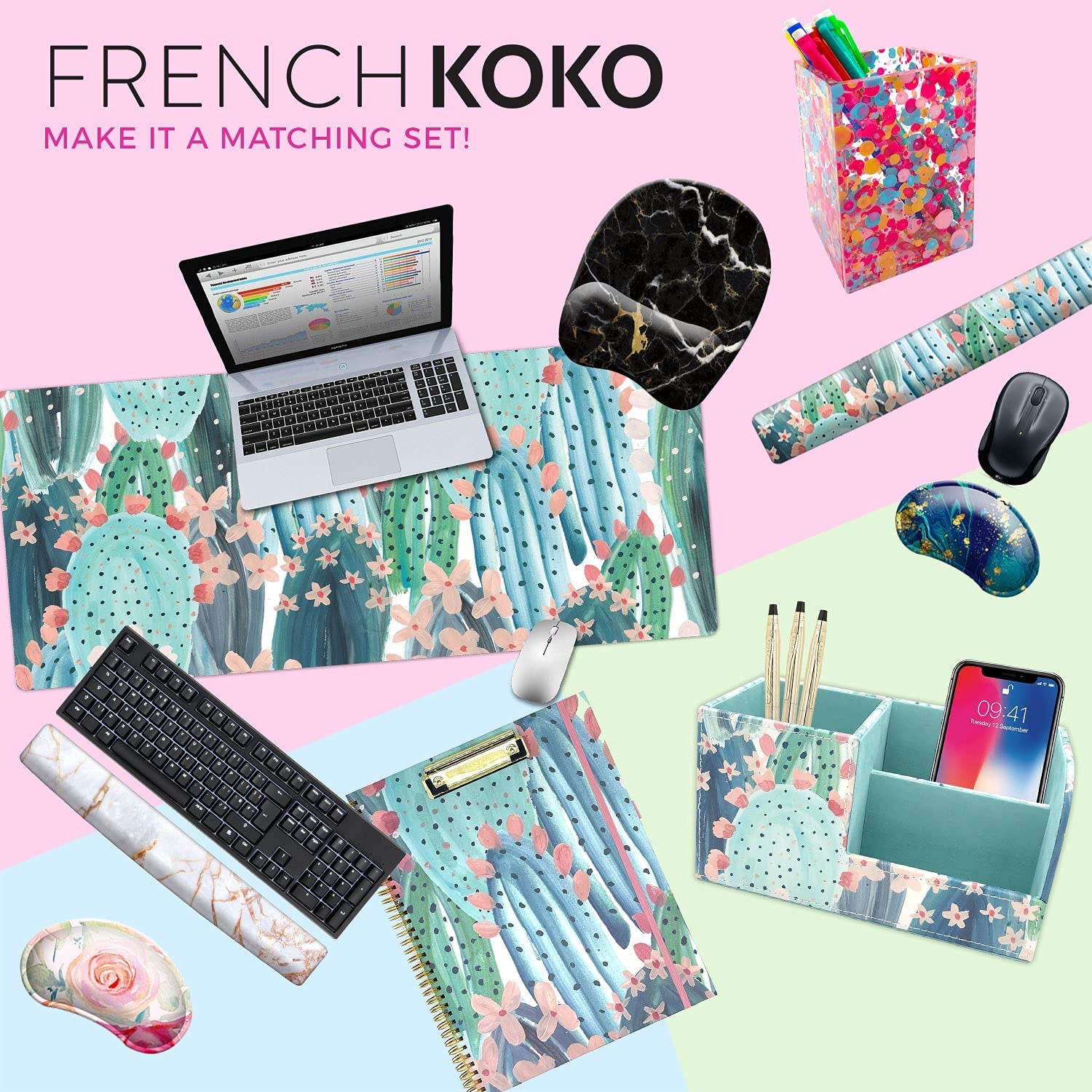 XL Pink Floral Mouse Pad – Large Desk Mat for Laptop, Keyboard & Office Decor, Extended Non-Slip Surface, Pretty Computer Accessory for Women & Girls