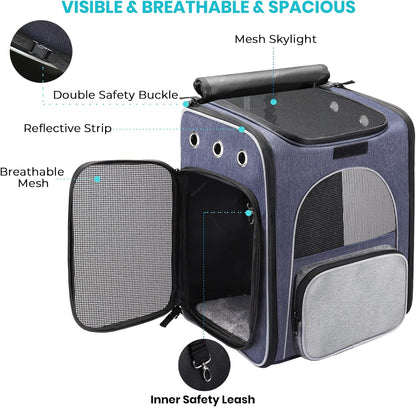 Cat Carrier Backpack – Foldable Pet Travel Bag for Cats & Small Dogs, Breathable Design with Safety Leash & Folding Bowl, Ideal for Hiking & Outdoor Use