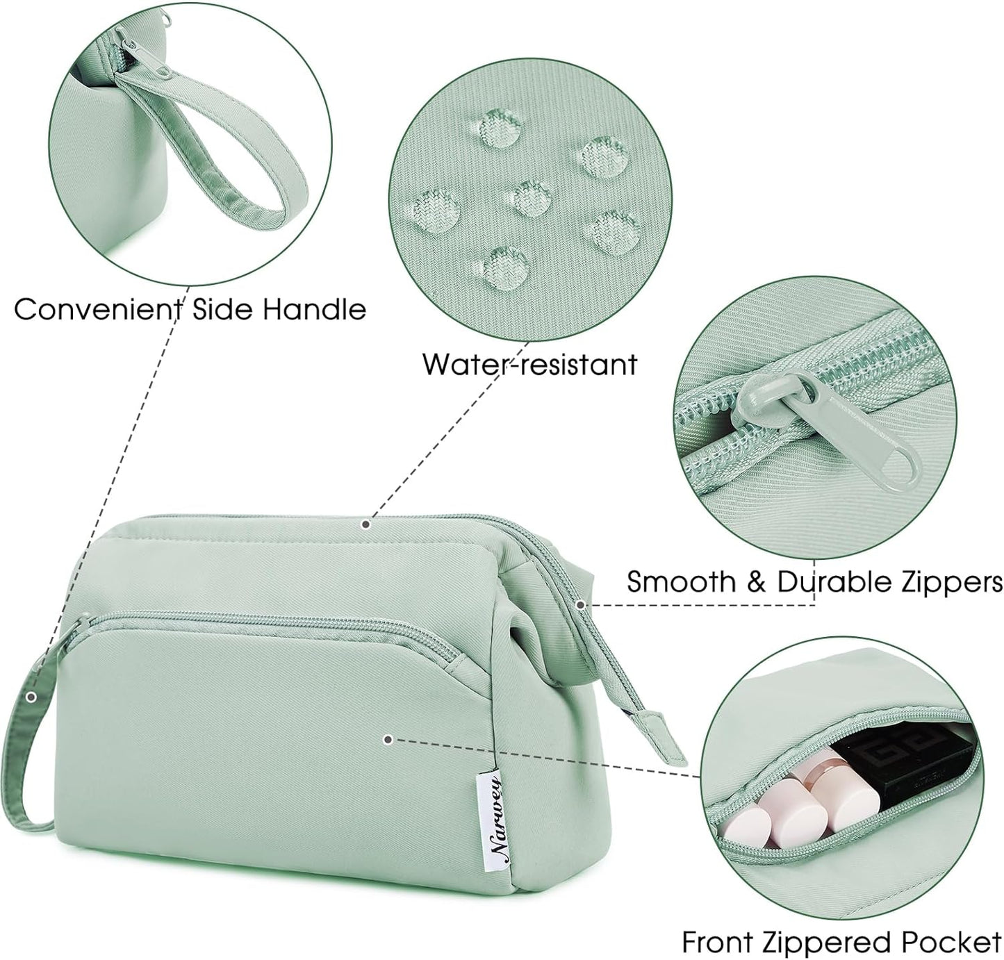 Large Makeup Bag – Mint Green Wide-Open Travel Toiletry & Cosmetic Organizer Pouch for Women