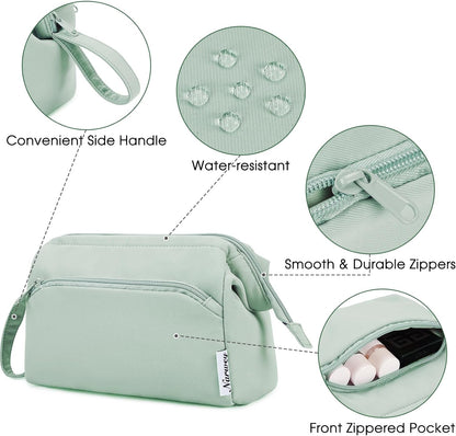 Large Makeup Bag – Mint Green Wide-Open Travel Toiletry & Cosmetic Organizer Pouch for Women