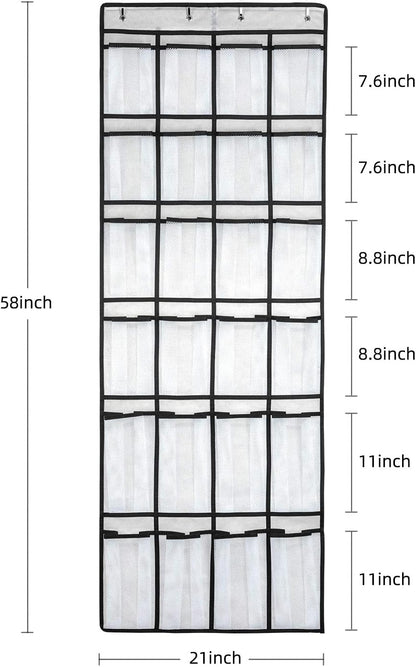 Over-the-Door Hanging Shoe Organizer – 24 Large Mesh Pockets Shoe Rack for Men, Women & Kids – Space-Saving Door Storage Bag (White)