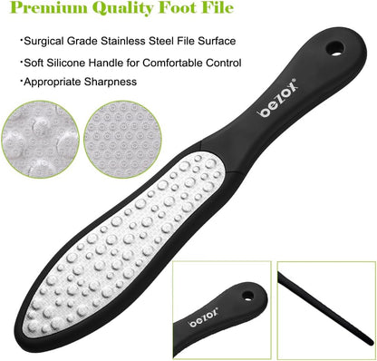 Premium Double-Sided Foot File – Heavy Duty Stainless Steel Pedicure Rasp for Cracked Heels & Callus Removal, Soft Silicone Handle