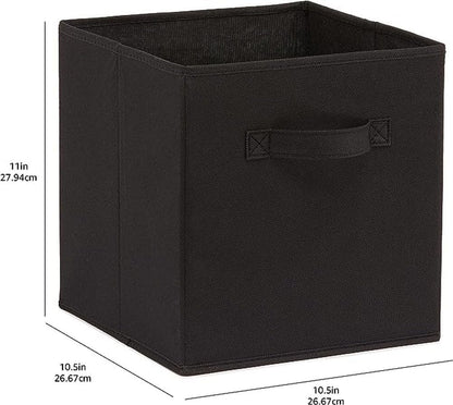 6-Pack Collapsible Fabric Storage Cubes with Handles – Solid Black Foldable Organizers for Closet, Shelves & Home Storage (26.6 × 26.6 × 27.9 cm)