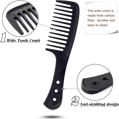 3-Piece Wide Tooth Comb Set – Carbon Fiber, Heat-Resistant & Anti-Static Styling Combs for All Hair Types
