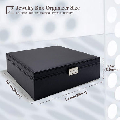 Large Jewellery Box Organiser – 2-Tier Black Storage Case with Removable Dividers for Earrings, Rings, Bracelets & Necklaces, Ideal Gift for Women