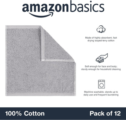 12-Pack Grey Face Towels – 100% Cotton Extra Absorbent Washcloths, Fast-Drying Salon Towels for Bathroom (30×30 cm)