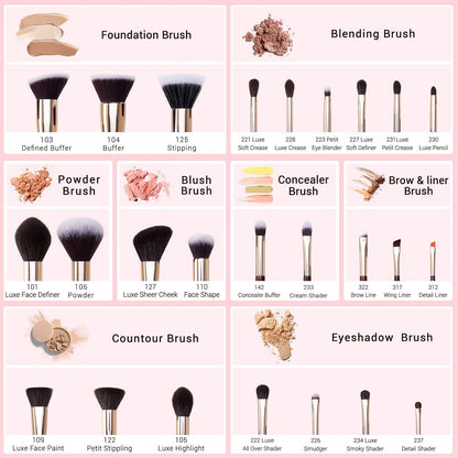 T280 25-Piece Professional Makeup Brush Set – Premium Natural Bristles for Foundation, Eyeshadow, Blending, Concealer, Blush & Highlight with Labelled Handles