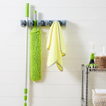 Wall Mount Broom Holder & Garden Tool Organizer – 5 Slot 6 Hook Rack, Heavy-Duty Storage, 43×8.5×6.2cm, Gray