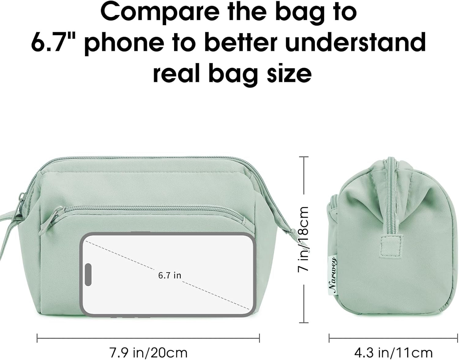 Large Makeup Bag – Mint Green Wide-Open Travel Toiletry & Cosmetic Organizer Pouch for Women