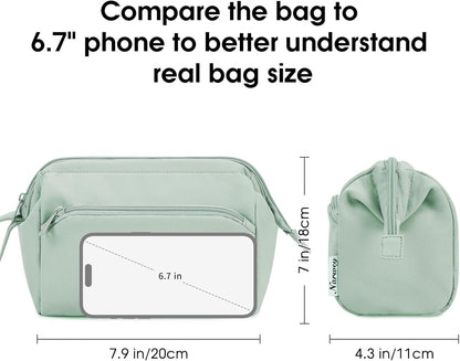 Large Makeup Bag – Mint Green Wide-Open Travel Toiletry & Cosmetic Organizer Pouch for Women