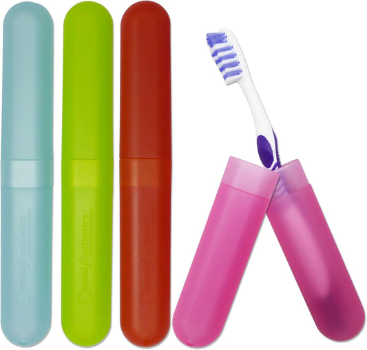 4-Pack Travel Toothbrush Case Set – Plastic Covers for Clean Brush Storage on Holidays – Portable Toothbrush Holders in Pink, Blue, Green & Orange