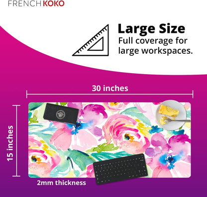 XL Pink Floral Mouse Pad – Large Desk Mat for Laptop, Keyboard & Office Decor, Extended Non-Slip Surface, Pretty Computer Accessory for Women & Girls