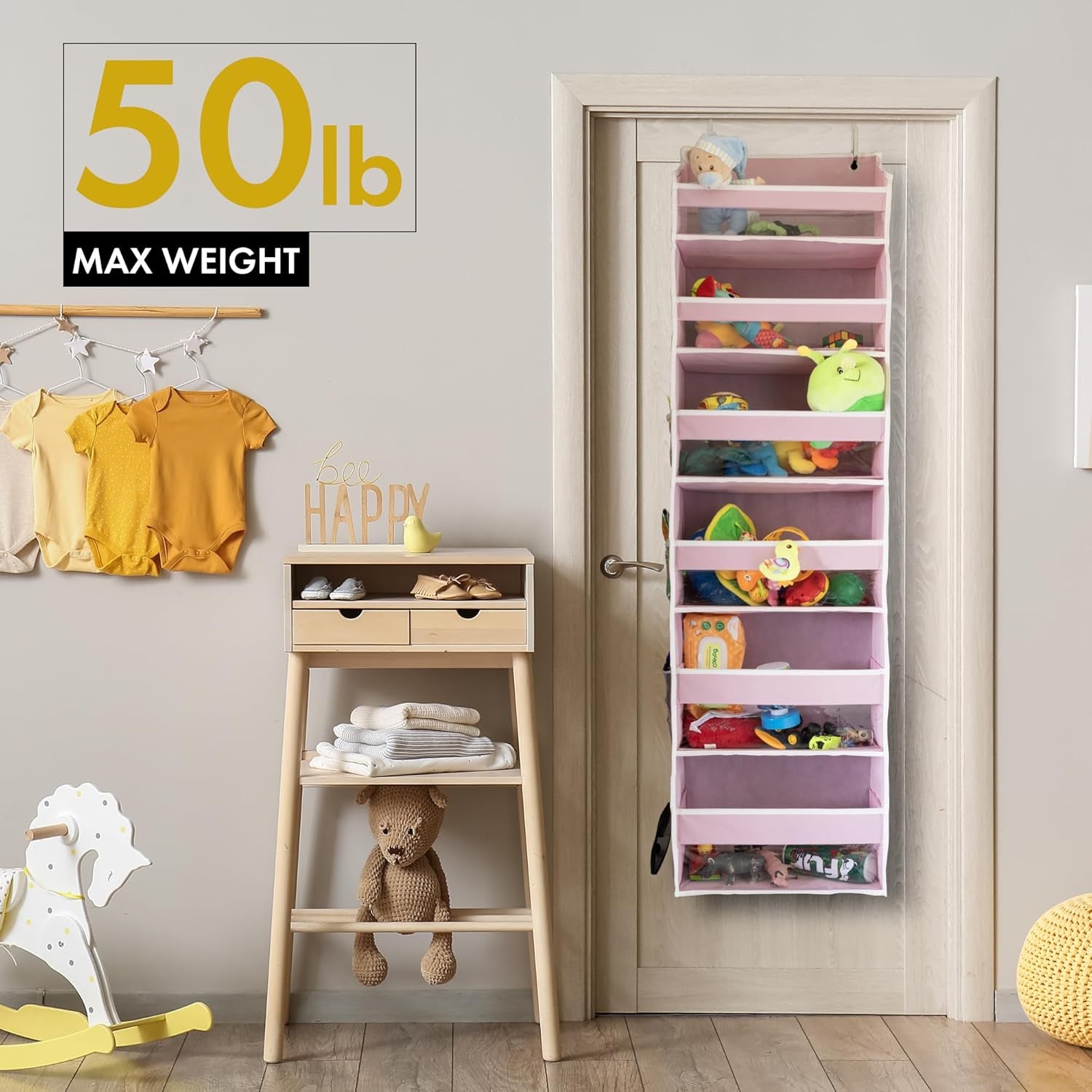Heavy Duty Over-the-Door Organizer – 55"x14"x6.7" Hanging Storage with 6 Large Front & 12 Side Pockets for Bedroom, Bathroom & Nursery (Ivory)