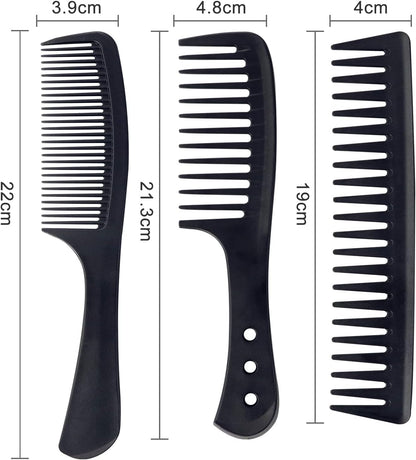 3-Piece Wide Tooth Comb Set – Carbon Fiber, Heat-Resistant & Anti-Static Styling Combs for All Hair Types