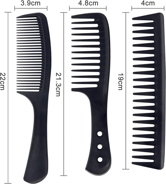 3-Piece Wide Tooth Comb Set – Carbon Fiber, Heat-Resistant & Anti-Static Styling Combs for All Hair Types