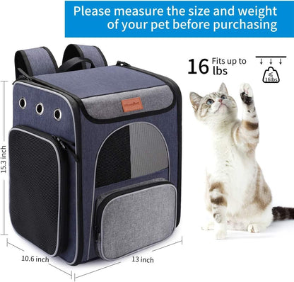 Cat Carrier Backpack – Foldable Pet Travel Bag for Cats & Small Dogs, Breathable Design with Safety Leash & Folding Bowl, Ideal for Hiking & Outdoor Use