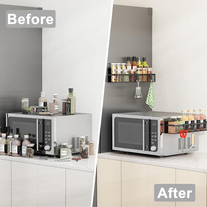 2-Pack Magnetic Spice Rack for Refrigerator – Fridge Organizer Shelves with 4 Moveable Hooks – Space-Saving Magnetic Kitchen Storage Shelf for Spices & Utensils