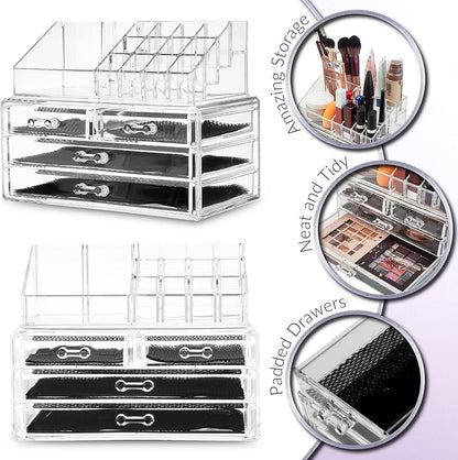 Clear Acrylic Makeup Organizer with 4 Drawers – 4-Tier Cosmetic Storage Box for Women & Teenagers (12 × 24 × 22 cm) – Skincare, Jewellery & Beauty Organizer for Bathroom or Dressing Table