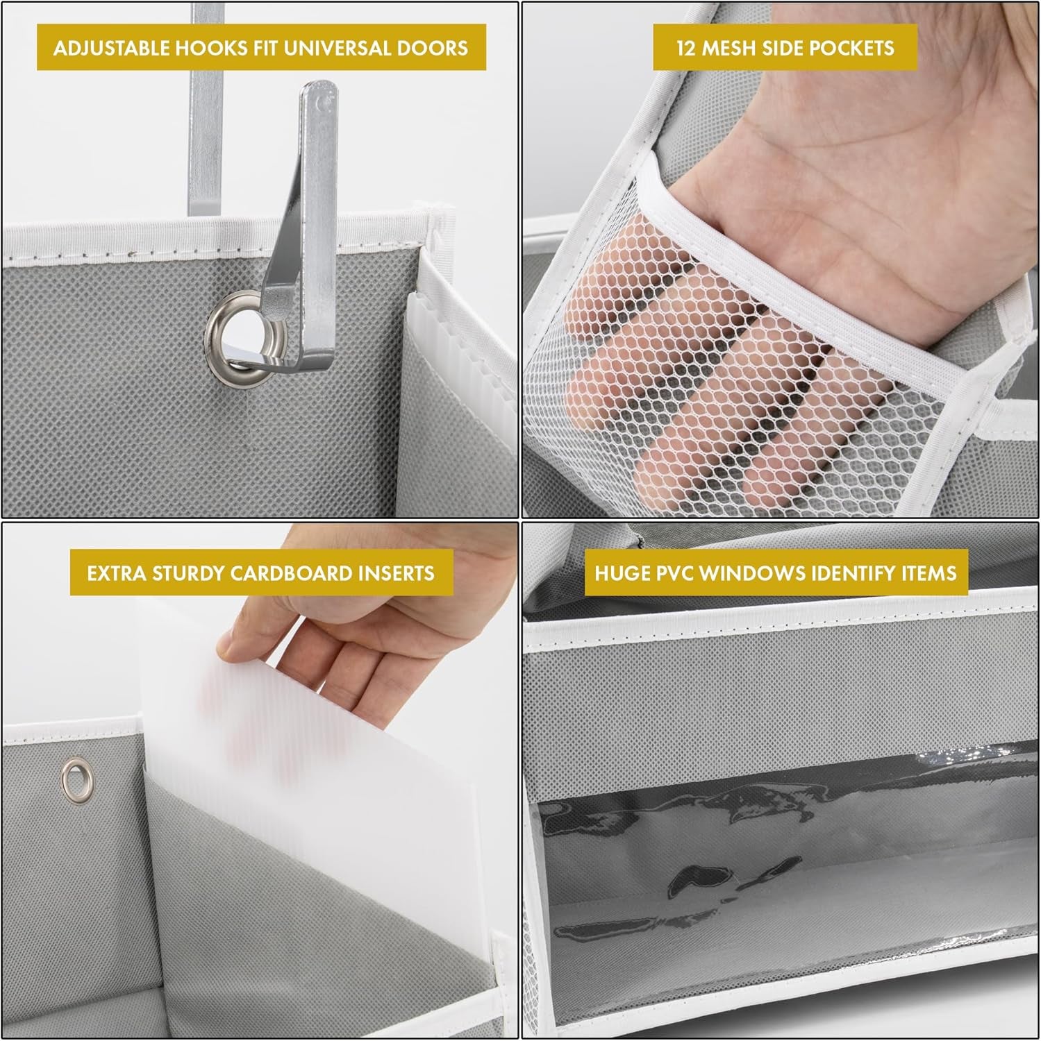 Heavy Duty Over-the-Door Organizer – 55"x14"x6.7" Hanging Storage with 6 Large Front & 12 Side Pockets for Bedroom, Bathroom & Nursery (Ivory)