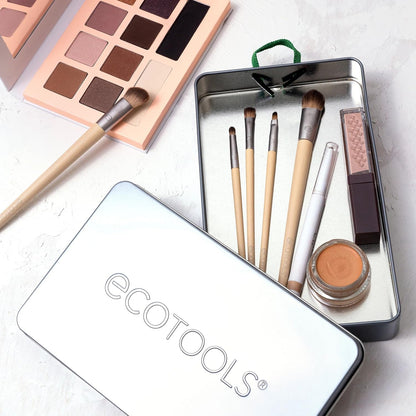 Daily Defined Eye Brush Kit with Storage Tray – 5-Piece Eco-Friendly Makeup Brushes for Liquid, Powder & Cream Eyeshadow & Eyeliner – Vegan, Cruelty-Free Synthetic Bristles