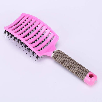 Boar Bristle Hair Brush Set – Curved & Vented Detangling Brushes for Smoothing, Styling & Shine (Pink + Purple)