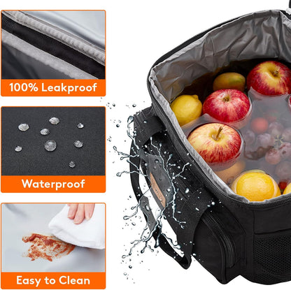 15L Insulated Cooler Lunch Bag – Fits 24 Cans, Leakproof & Portable for Work, School, Beach, Picnic – Black