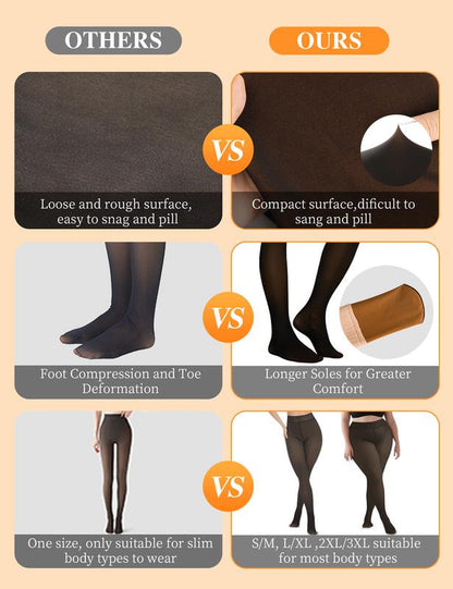 MueznaMuezna 5 SHADES Magic Fleece Lined Leggings – Closed Foot Tights with Light to Brown Fur  Plus Size Thermal Tights with Unique Metal Texture for Fall & Winter Comfort