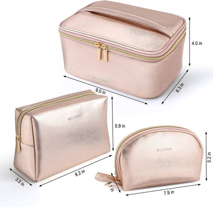 3-Piece Waterproof Makeup Bag Set – Travel Cosmetic Organizer Toiletry Pouches with Zipper for Women – Portable Wash Bags for Skincare, Beauty & Accessories