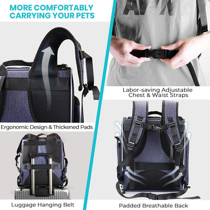 Cat Carrier Backpack – Foldable Pet Travel Bag for Cats & Small Dogs, Breathable Design with Safety Leash & Folding Bowl, Ideal for Hiking & Outdoor Use